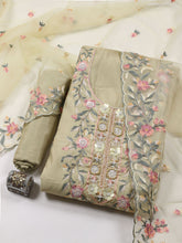 Neck Embroidered Chanderi Unstitched Suit With Dupatta